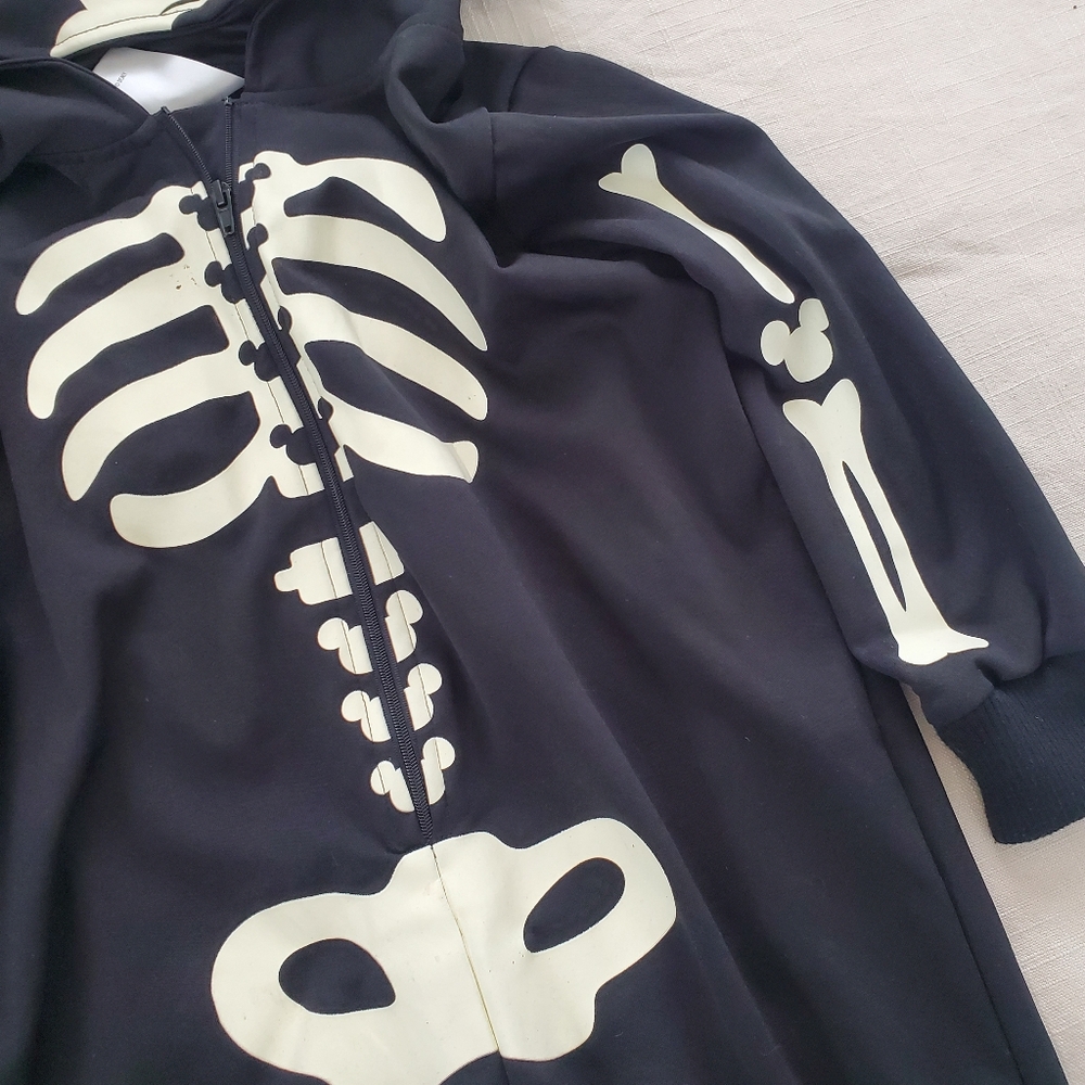 Disney Mickey Mouse Skeleton Hooded Skeleton Bodysuit Pajamas 4t - Picture 4 of 7